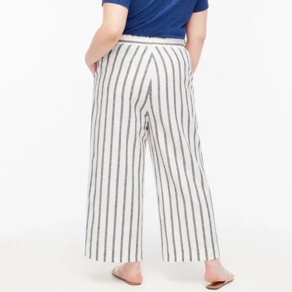 J. Crew Striped Linen-Cotton Wide-Leg Paper-Bag Pant 20859 - Picture 2 of 11